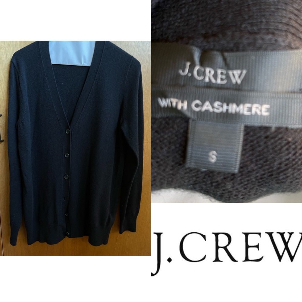 J Crew Black Wool-Cashmere Blend Cardigan- Small